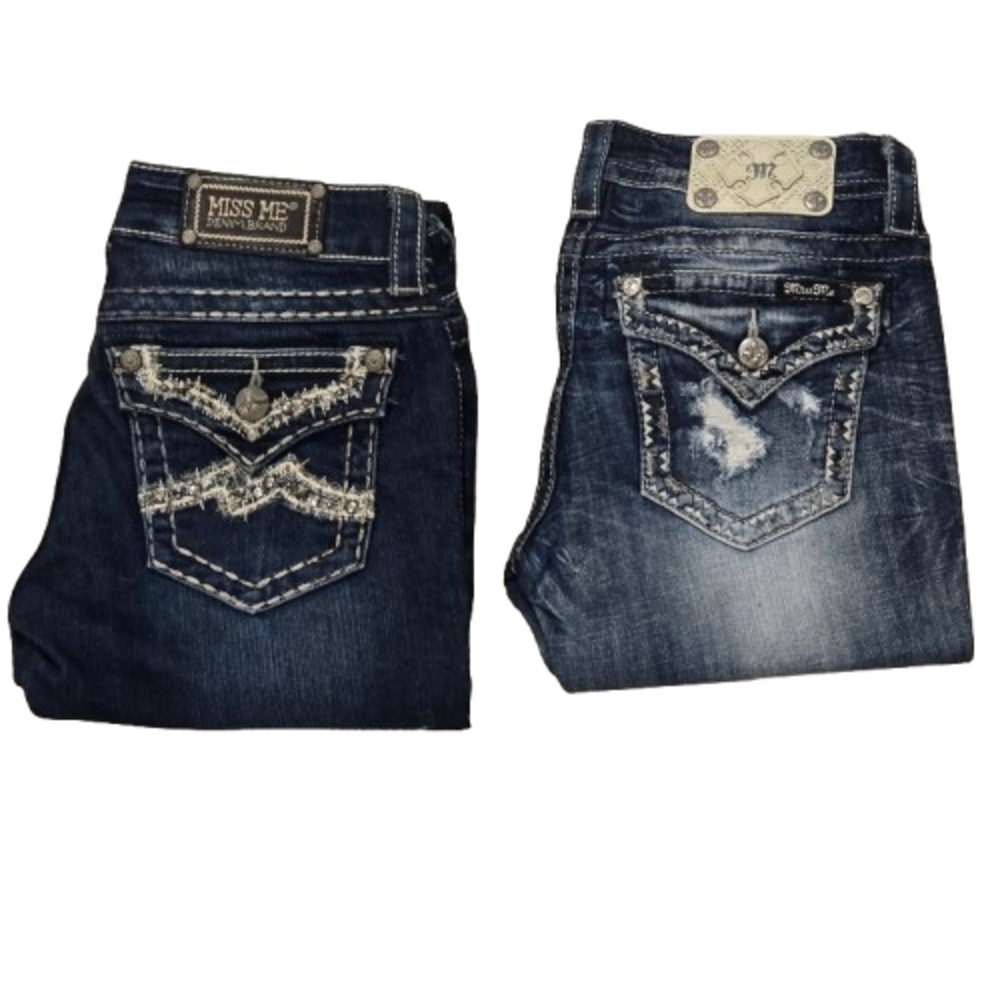 Miss Me Blue Denim Jeans with Embellishments Bundle Size 27 Y2K  Cropped  Skinny